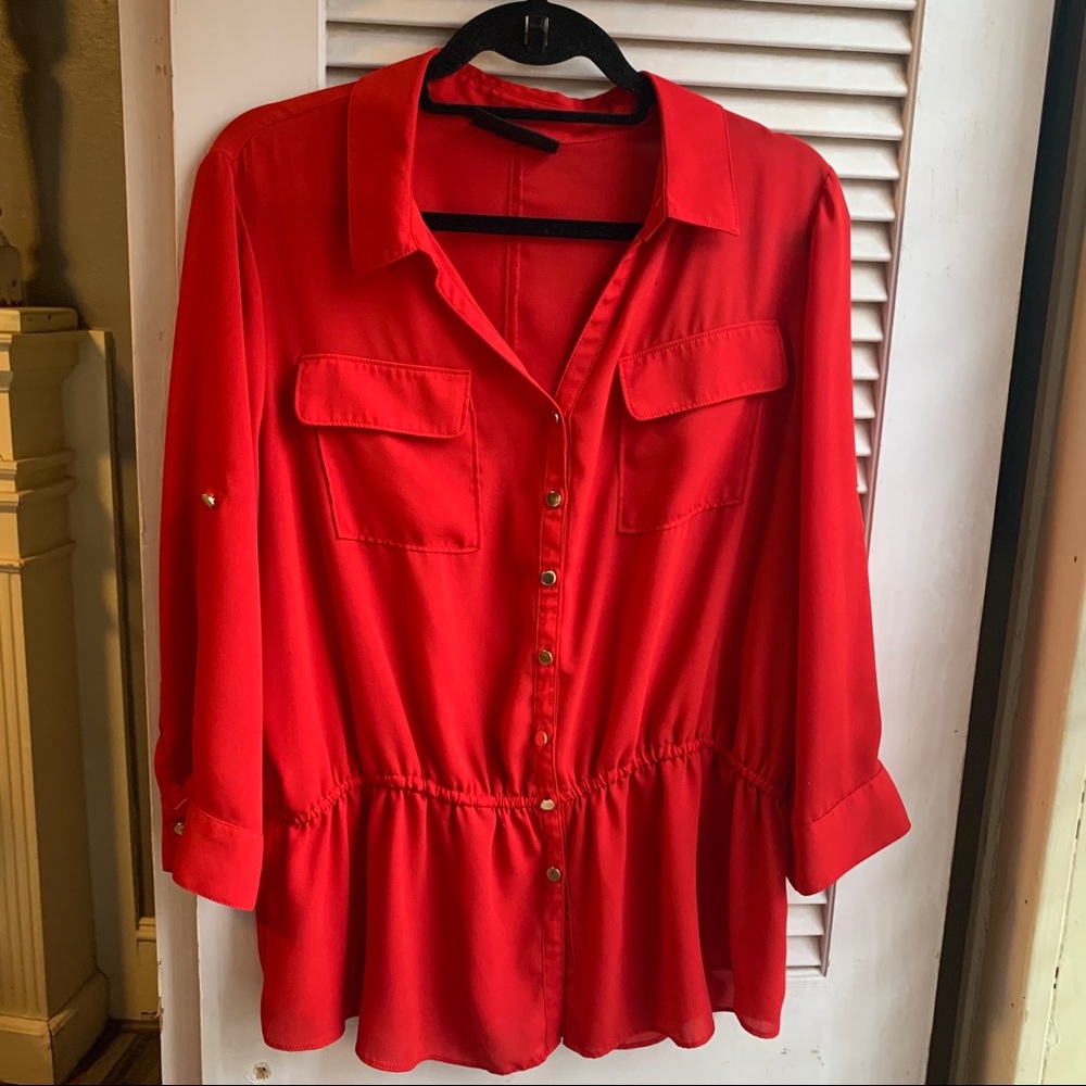 Lane Bryant, button-down, peplum blouse.